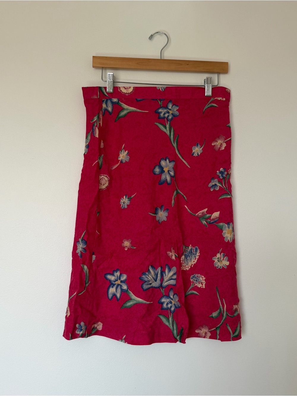 Vintage Pink Blue Floral A-Line Midi Skirt